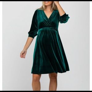 PinkBlush Babydoll Green Velvet Maternity Dress